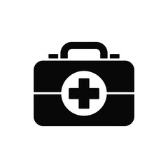 Black silhouette of a medical first aid kit with a cross symbol
