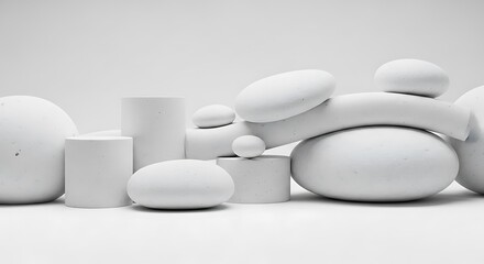 Abstract White Geometric Shapes Composition.