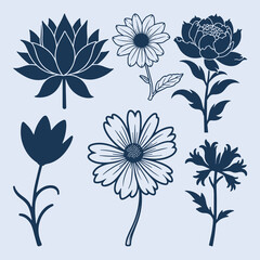 Hand-Drawn Flower Silhouette Set