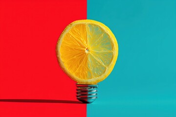 Innovative Idea: A captivating, creative composition featuring a zesty lemon slice ingeniously combined with a light bulb, signifying a vibrant spark of inspiration and inventive thinking.