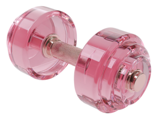 Clear acrylic dumbbell pink color sharp details on transparent background