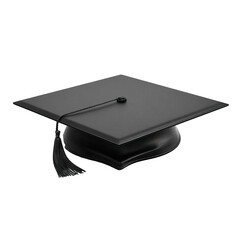 Classic black graduation cap with detailed stitching and golden tassel on transparent background