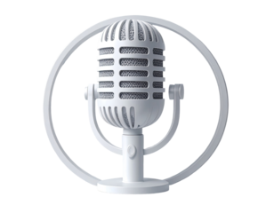 White vintage microphone icon in a circle