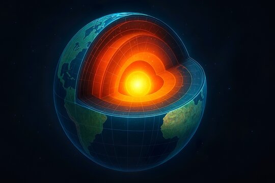 Cross Section of Planet Earth with Core Layers