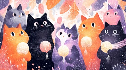 Elegant Kawaii Halloween Cats & Dogs Illustration Pack – Adorable Cats and Dogs in Witch, Vampire, Pumpkin, Ghost, and Bat Costumes, Soft Pastel Halloween Backgrounds, Cozy Magical Glow, Stylish and F