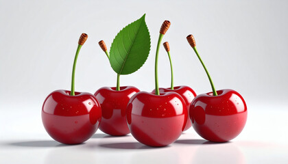 Realistic Cherry 3D Icon with High Detail and Glossy Texture on Clean White Background for App UI and Digital Design Projects