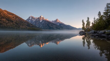 Serene Mountain Lake with Perfect Reflection at Dawn