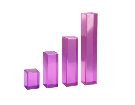 Three-dimensional, translucent, magenta bar graph, ascending