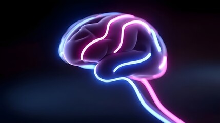 Glowing neon visualization of the human brain's complex neural structure and cognitive functions