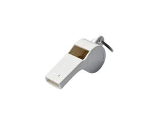 White plastic whistle with a metal ring (3)