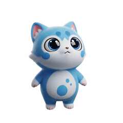Fototapeta premium Adorable blue and white cartoon cat character with big expressive eyes digital art transparent background