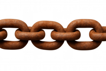 Seamless rusty metal chain connecting links isolated on transparent background, ideal for concepts about strength and connection