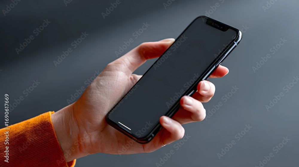 Aufkleber close-up view of a person's hand holding a modern smartphone, displaying an authentication app inter