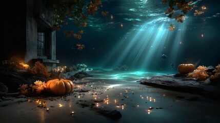 Halloween Underwater Spooky Scene Glowing