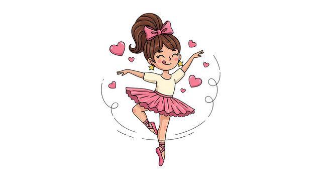 Cute ballerina girl dancing illustration vector art for kids children dance school ballet class design 100c on transparent background