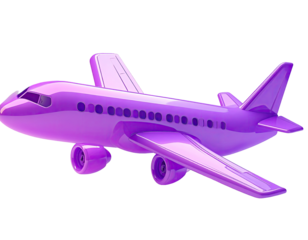 Vibrant purple airplane, 3D model, cartoon style