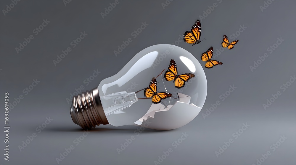 Aufkleber delicate butterflies take flight from within a glass light bulb, representing the transformative pow