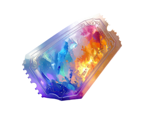 Faded ticket, vibrant colors, abstract art