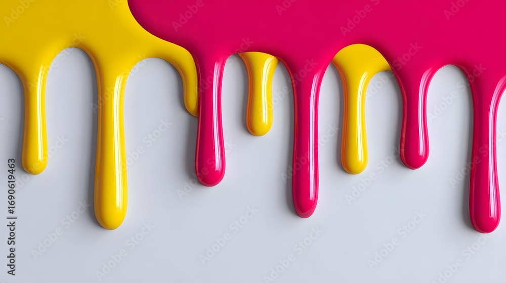 Poster overlapping streams of bright, vivid colors flow and drip against a clean, minimal background, creat