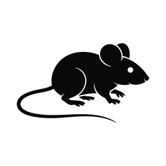 Simple black silhouette of a mouse on a white background