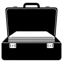 Black Briefcase with Documents Silhouette Icon | Minimal Flat Vector PNG Download
