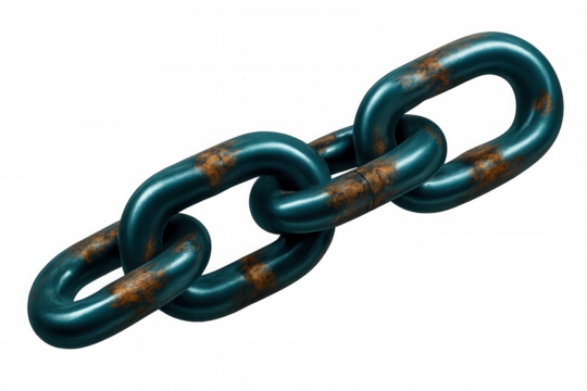 Rusty metal chain links closely connected, revealing industrial strength and interdependence against transparent backdrop