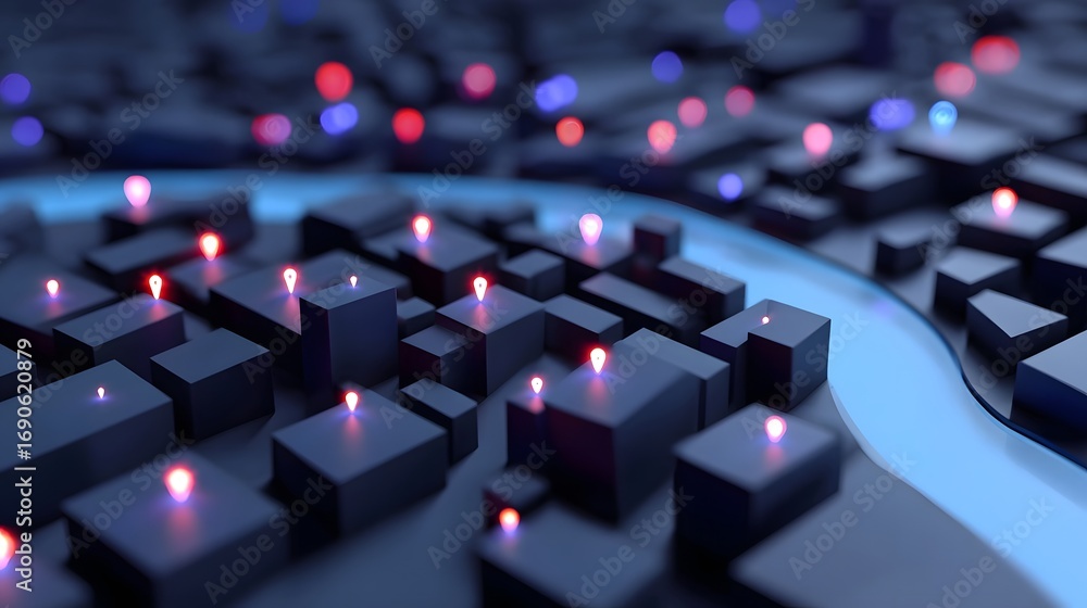 Aufkleber close-up view of a modern, high-tech keyboard with a futuristic design and vibrant led lights illumi