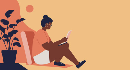 Relaxed young woman working or studying remotely at home, using her laptop in a comfortable, modern setting. Illustrates digital lifestyle and productivity.