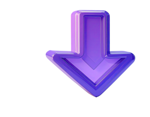 3D rendered, vibrant purple downward-pointing arrow icon with a glossy, beveled appearance