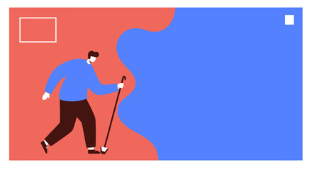 Illustration of a visually impaired person confidently walking with a white cane, representing independence and accessibility. Perfect for concepts of support, inclusion, and guidance.