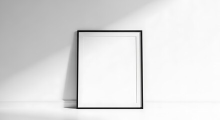 Empty Black Picture Frame on White Wall.