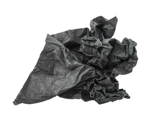 Black crumpled paper isolated on transparent background