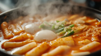 Korean spicy rice cakes tteokbokki with eggs
