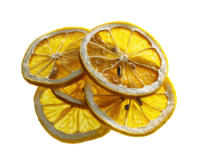 Dried lemon slices for culinary use food bright isolated on transparent background, png