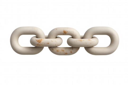 Three-dimensional rendering of a white chain with rust connecting links, isolated on a transparent background