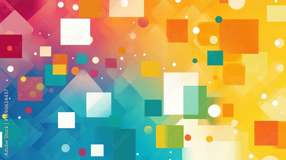 Poster vibrant geometric squares and circles create a dynamic modern abstract background, perfect for creat