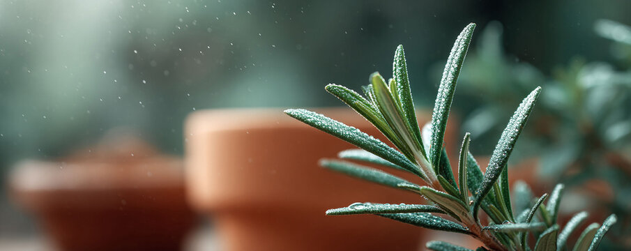 Fototapeta Closeup of a vibrant green herb, fresh with water droplets, conveying themes of growth, nature, and organic beauty. Great for food, wellness, or lifestyle content.