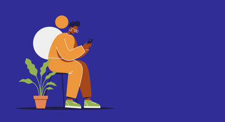 Illustration of a person engrossed in their smartphone, highlighting digital connection and modern communication. Perfect for technology, lifestyle, or business concepts.