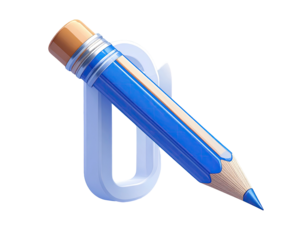 3D render of a light-purple letter "O" with a blue pencil