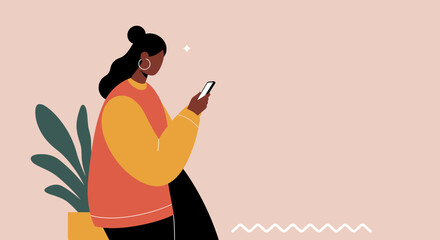 Modern woman engaging with a smartphone for communication, social media, or work, reflecting contemporary digital lifestyle and connectivity.