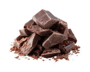 Melting dark chocolate blocks kitchen food cozy environment isolated on transparent background, png