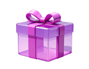 Obraz premium 3D rendered, glossy, light purple gift box with a pink bow