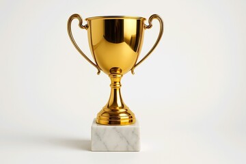 Golden Trophy Award on White Marble Base