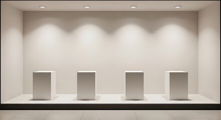 Empty Showcase Window with Pedestals.