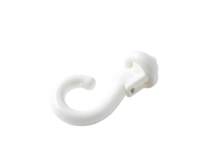 White plastic hook, curved shape, with a base