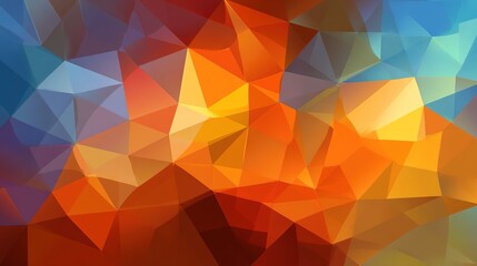 Fototapeta premium Colorful Low Poly Geometric Background with Red, Orange, Yellow, Blue Shades, Abstract Modern Vector Design 