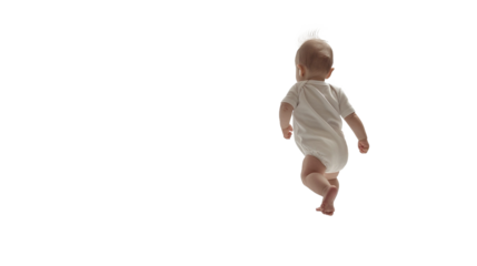 Curious Baby's First Steps Away on a Bright White Background