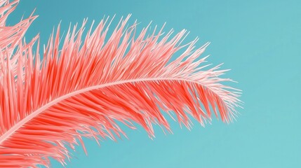 Coral Palm Leaf Against Blue Background