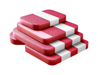 Stacked red rescue mats for lifeguard use at beach side view isolated on transparent background, png