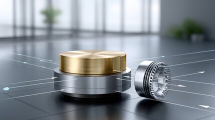 Engineering components, metallic, 3D render, technical illustration